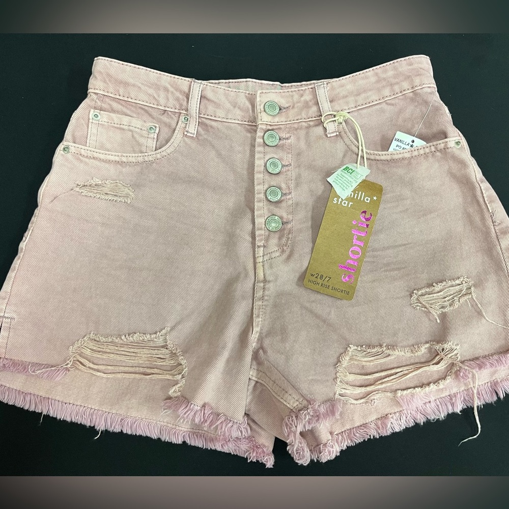 Vanilla Star High Rise Button Fly Shortie Faded Lilac 28/Size 7 Denim Shorts